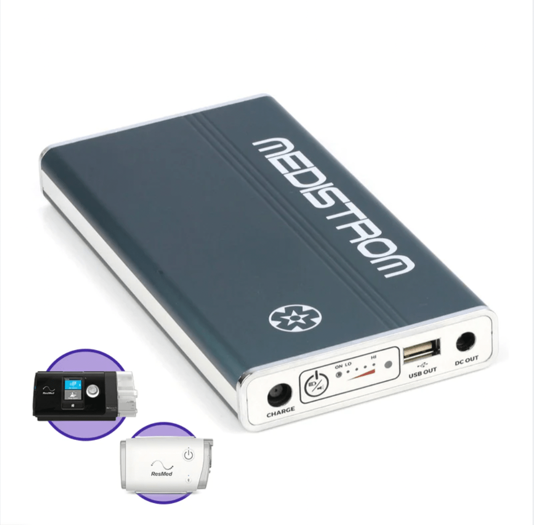 Batería portátil para CPAP, ideal para viajes y uso continuo de dispositivos médicos respiratorios.