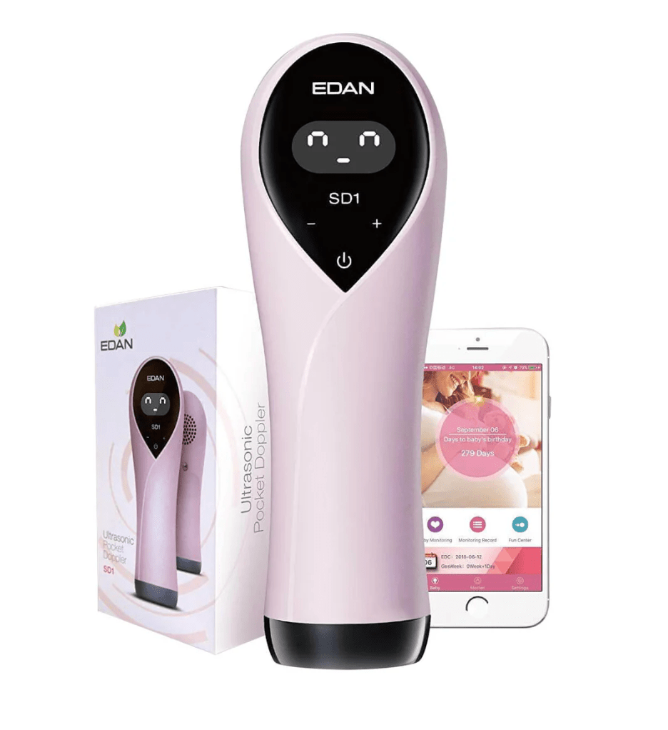 Monitor Doppler fetal portátil usado para evaluar el latido cardíaco del feto durante el embarazo.