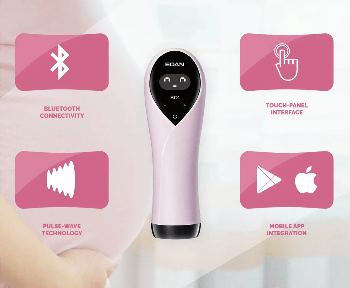 Monitor Doppler fetal portátil usado para evaluar el latido cardíaco del feto durante el embarazo.