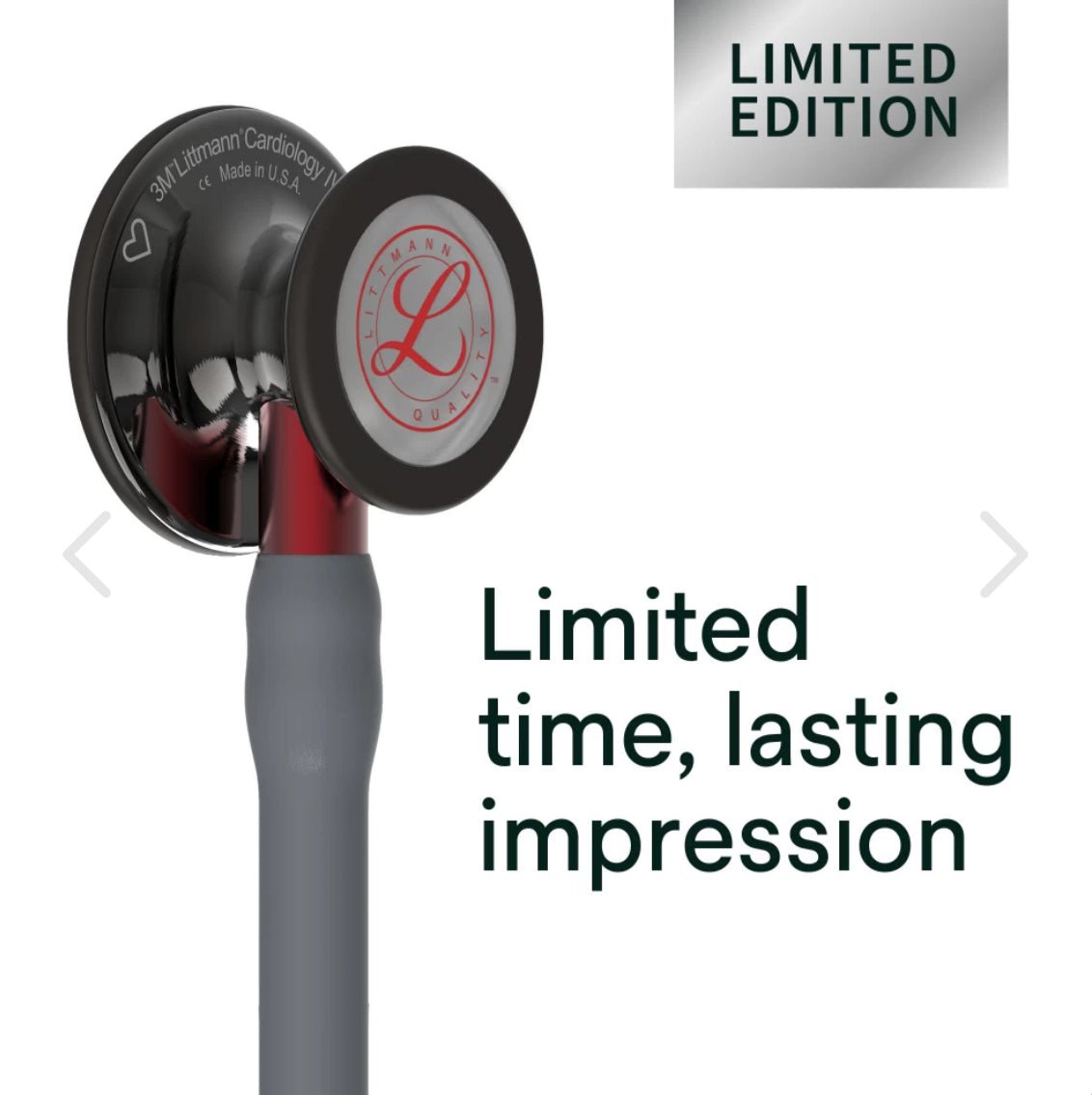 Littmann Cardiology IV Edición Limitada: Grey & Smoke - Red Stem - Red Logo Diaphragm & Engraved Heart 6183 - McStethoscope