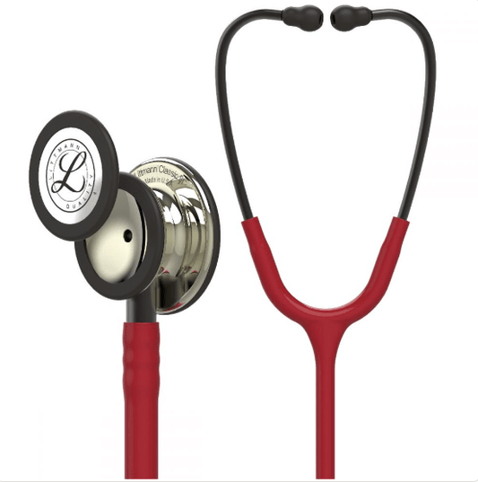 Estetoscopio Littmann Classic III con tubo color champán-burdeos, diseño profesional para diagnóstico médico.