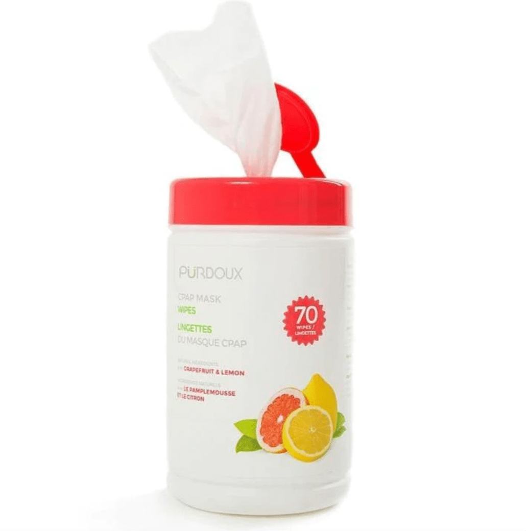 Toallitas de Limpieza Pürdoux para Mascarillas CPAP Aroma Toronja/Limón (Frasco con 70 toallitas) - McStethoscope