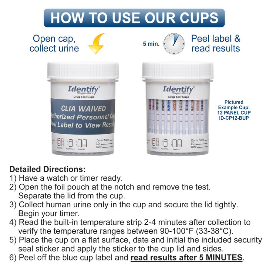 FDA Vaso de prueba Antidoping (6 Drogas) - Identify Diagnostics - (Paquete de 25) - Antidoping Tests Identify Diagnostics - A sólo $ 2590! Compra ahora en McStethoscope