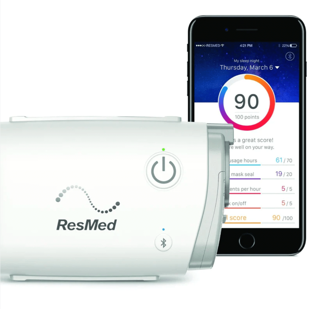 CPAP Automático ResMed AirMini, dispositivo innovador para tratamiento de apnea del sueño y terapia respiratoria eficaz.