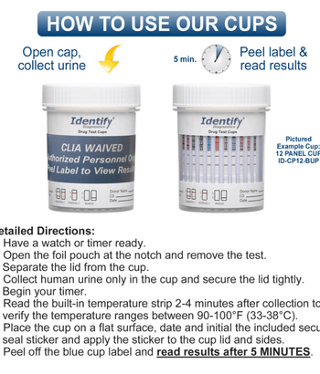 FDA Antidoping en Vaso Integrado (12 Drogas) - Identify Diagnostics - (Paquete de 25)