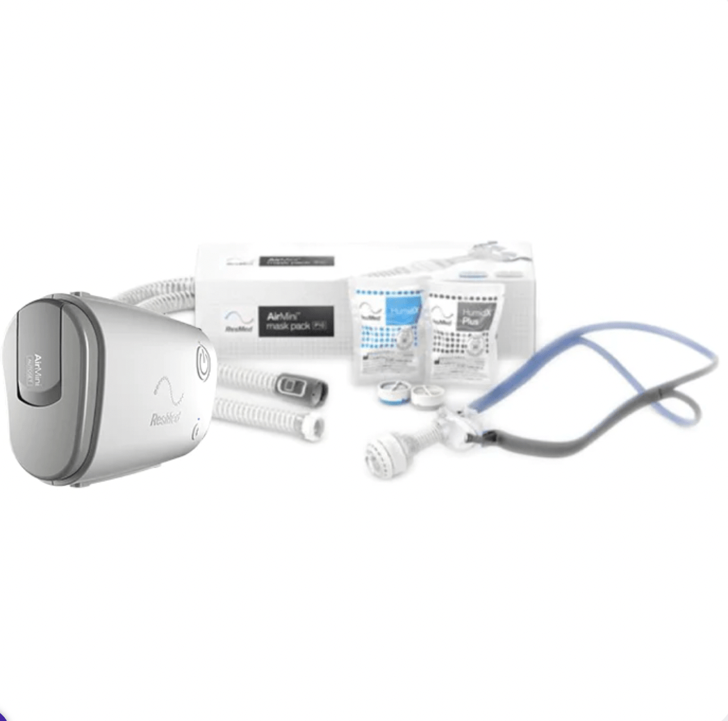 Kit CPAP Automático Resmed AirMini Viaje + Mask Pack P10 (Manguera, Conector y Mascarilla P10 con Cojines CH/M/G)