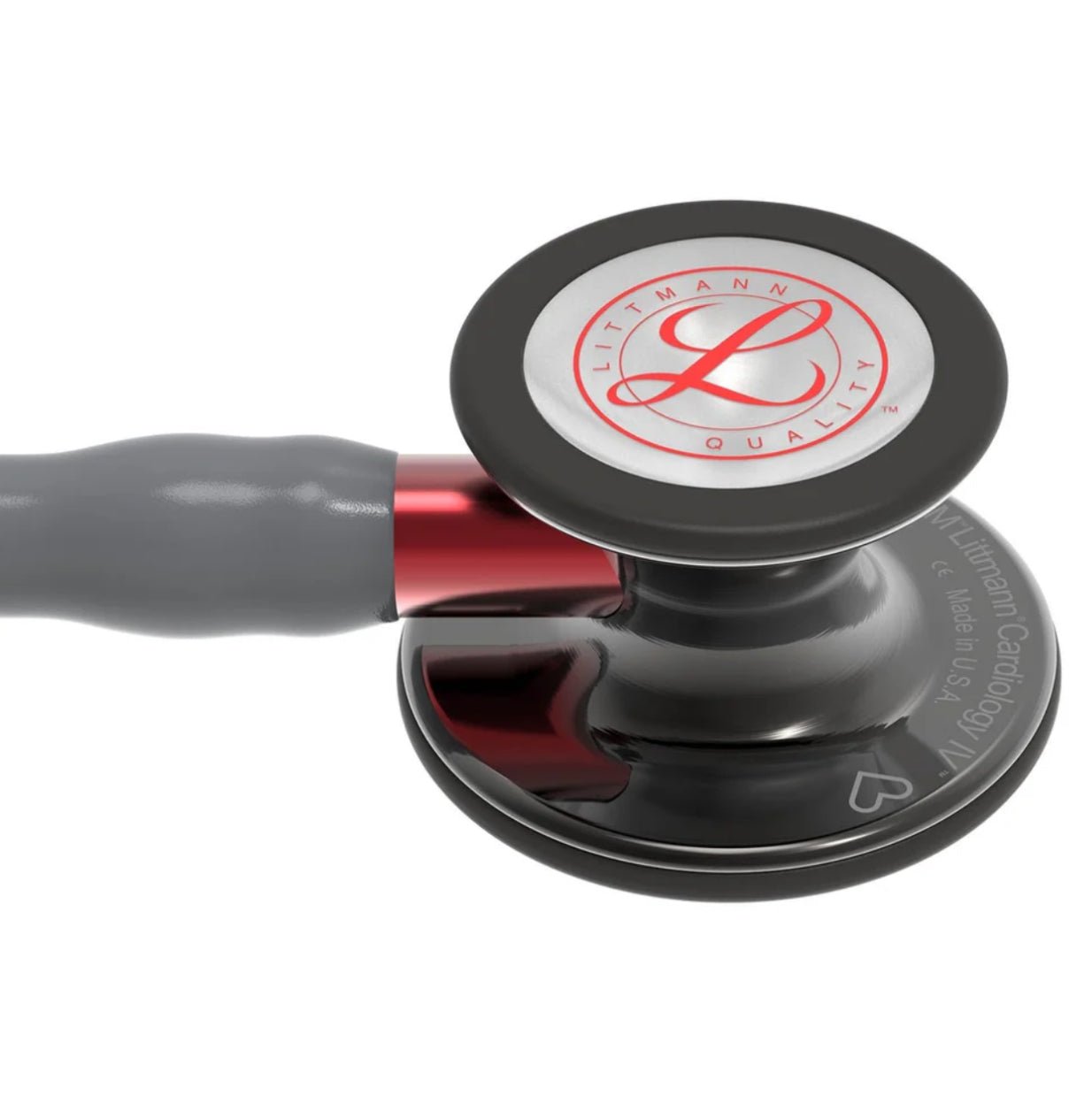 Littmann Cardiology IV Edición Limitada: Grey & Smoke - Red Stem - Red Logo Diaphragm & Engraved Heart 6183 - McStethoscope