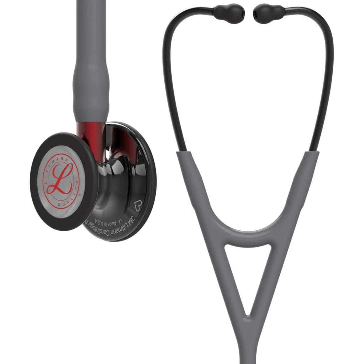 Littmann Cardiology IV Edición Limitada: Grey & Smoke - Red Stem - Red Logo Diaphragm & Engraved Heart 6183 - McStethoscope