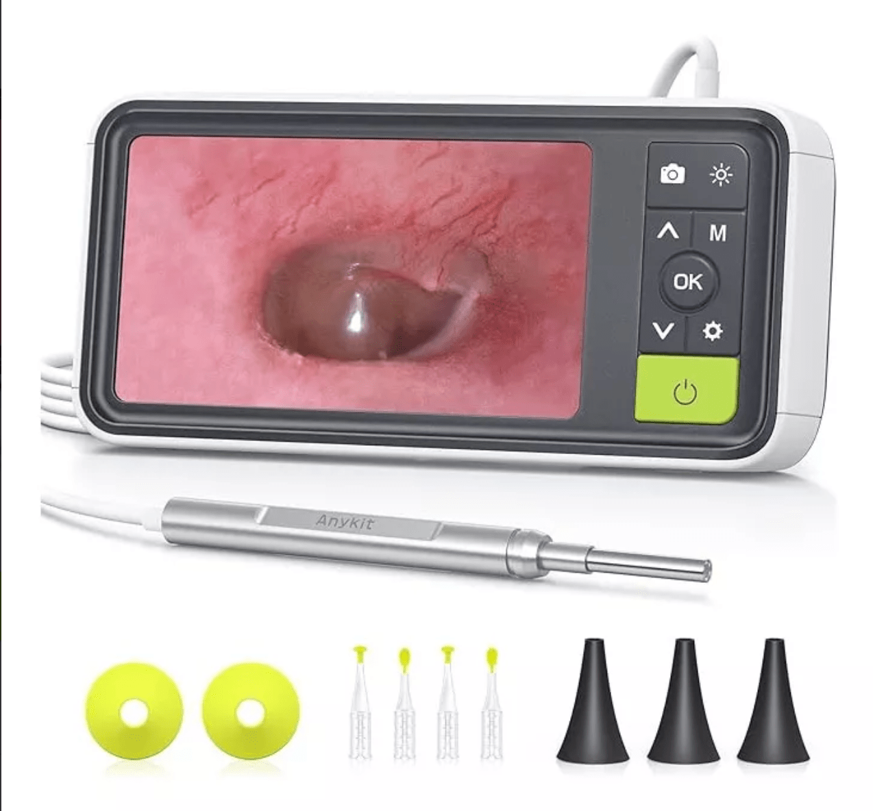 Otoscopio digital profesional con pantalla de 4.5 pulgadas para diagnósticos auditivos precisos.
