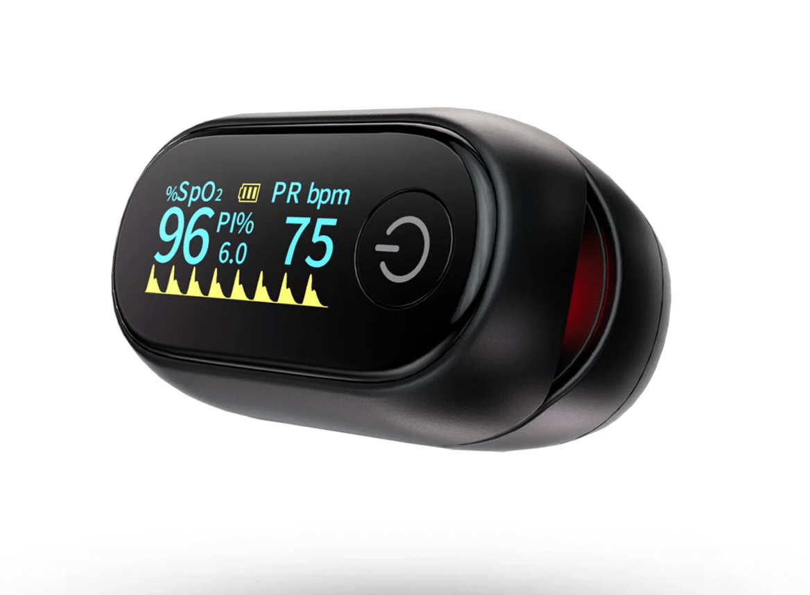 Oxímetro Oxiline Pulse 9S Pro digital para medir la saturación de oxígeno y el pulso en casa o clínica.